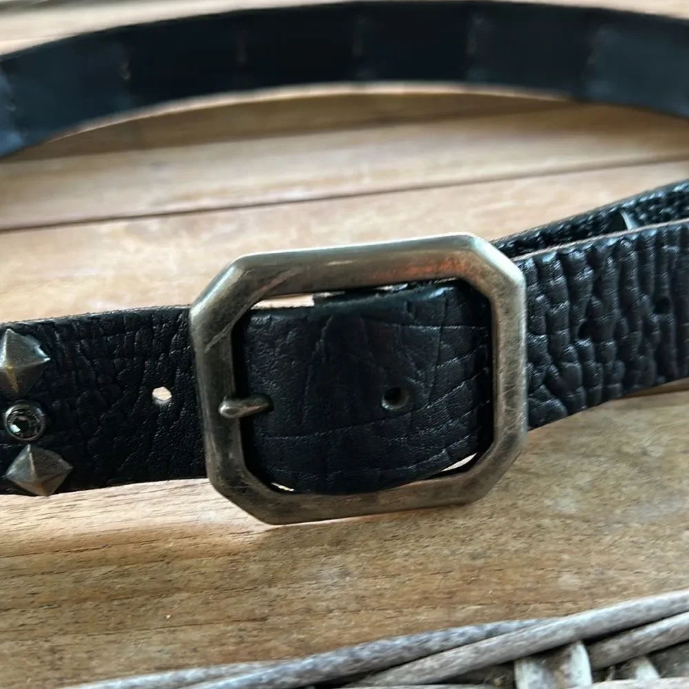 Black Leather Studded Belt 38